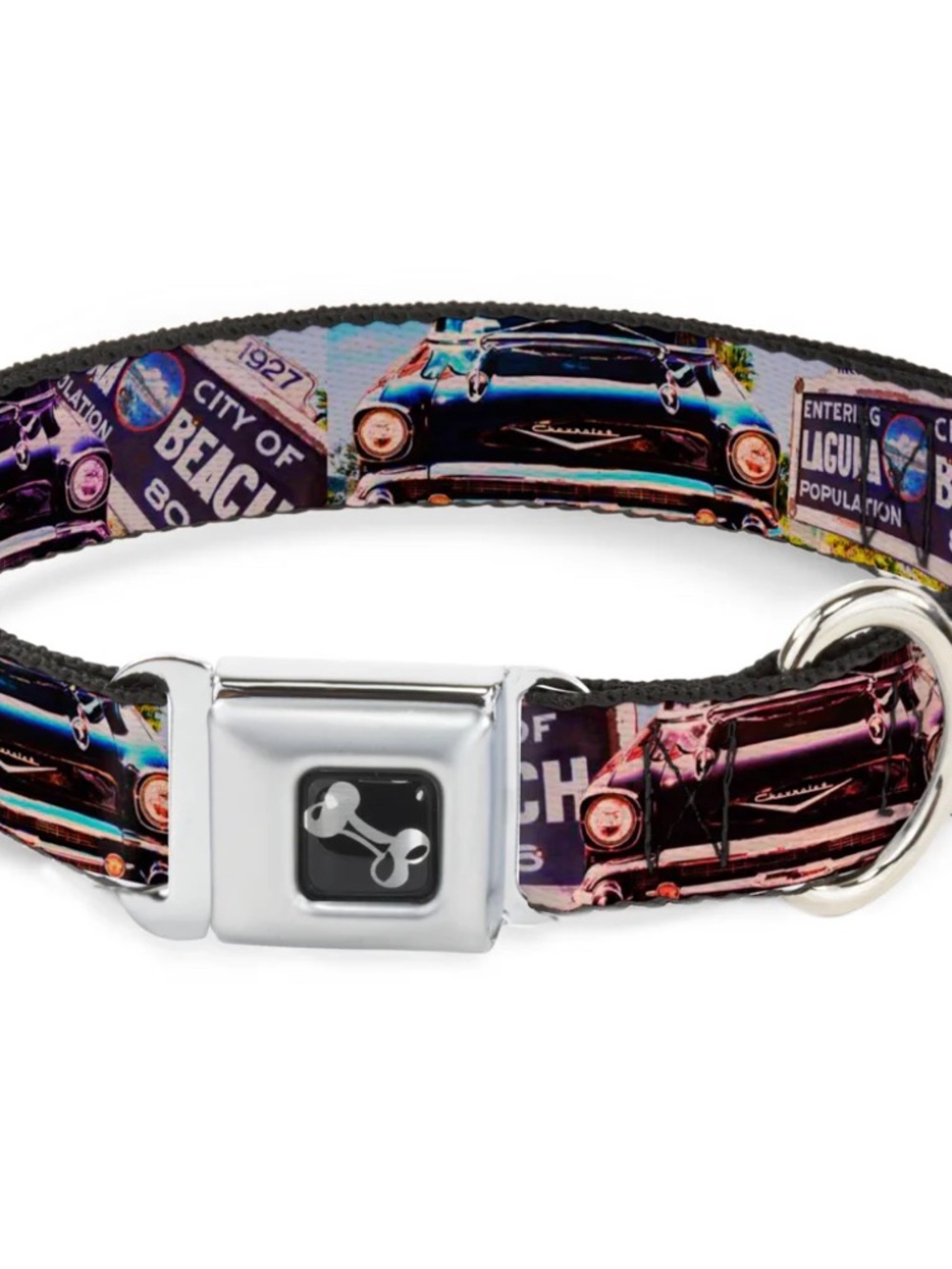 Buckle-Down Seatbelt Dog Collar – Classic Car/Beach Print – Large – Like New